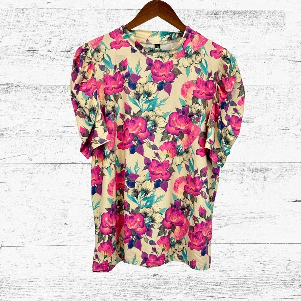 Vibrant Floral Short Sleeve Women's Top